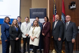 Case Study winners pictured with Vice Chair for Supervision Bowman, Commissioner Lammers, and Brandon Milhorn from CSBS